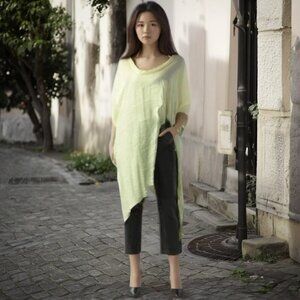 Tina Givens Ivory Penelope Oversized Lagenlook Long Sleeve Long Shirt, SM/Med